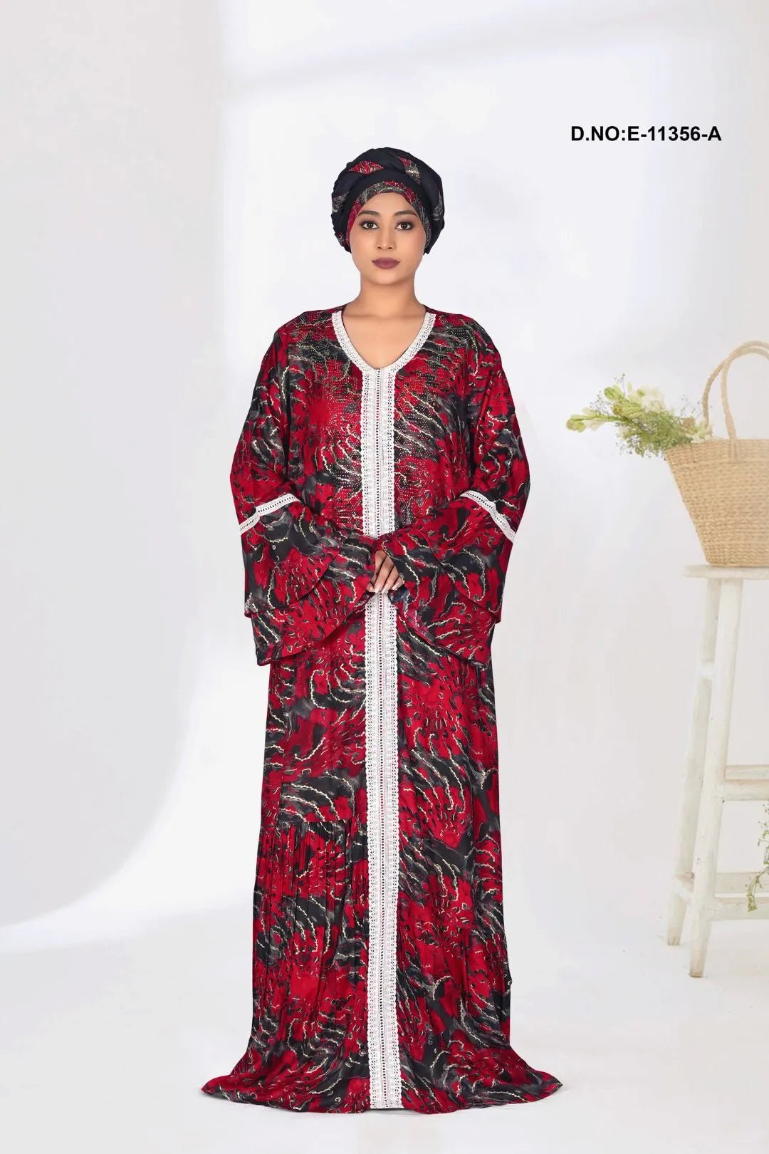 Kaftan with Abstract Print and White Trim - غاجي والا إكسبورت Gajiwala Export