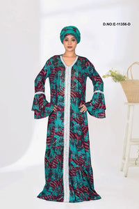 Kaftan with Abstract Print and White Trim - غاجي والا إكسبورت Gajiwala Export