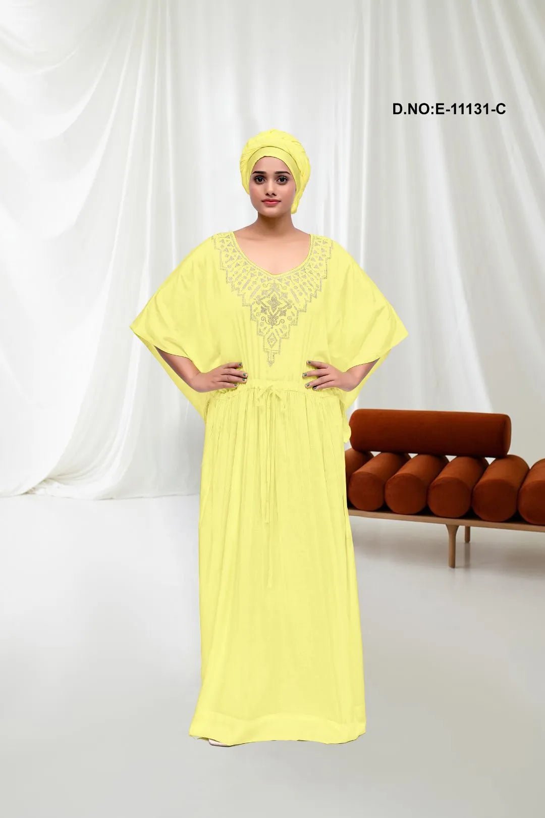 Kaftan with Colorful Beaded Neckline For Women - غاجي والا إكسبورت Gajiwala Export