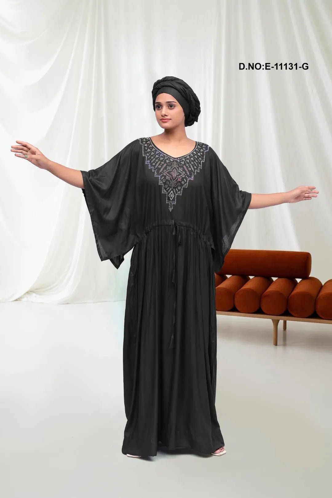 Kaftan with Colorful Beaded Neckline For Women - غاجي والا إكسبورت Gajiwala Export