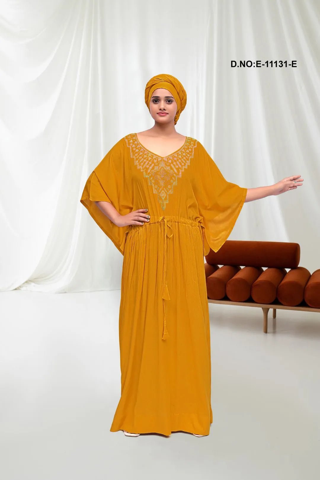 Kaftan with Colorful Beaded Neckline For Women - غاجي والا إكسبورت Gajiwala Export