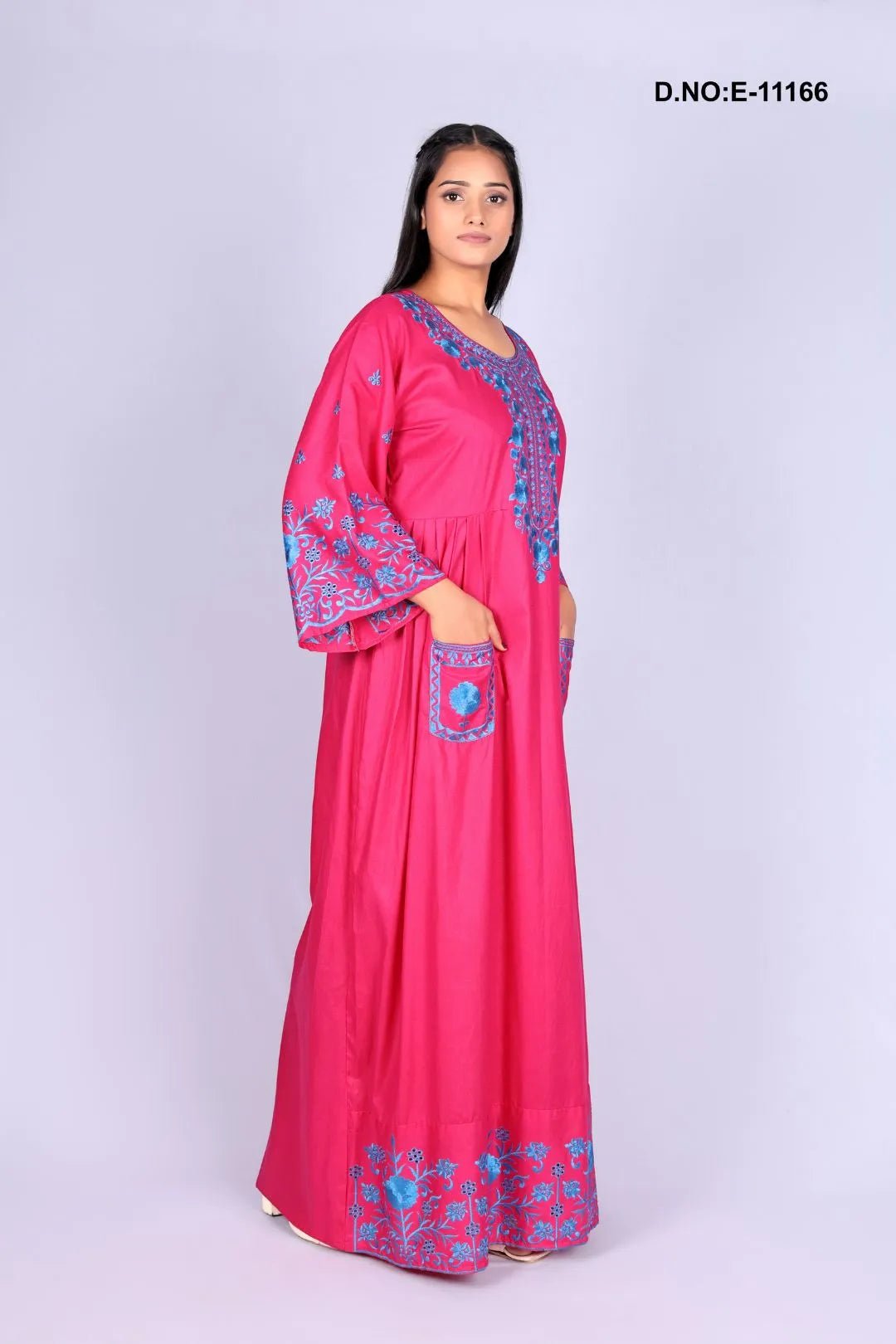 Kaftan with Detailed Blue Embroidery For Women - غاجي والا إكسبورت Gajiwala Export