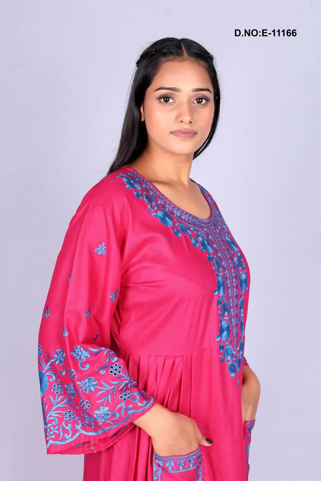 Kaftan with Detailed Blue Embroidery For Women - غاجي والا إكسبورت Gajiwala Export
