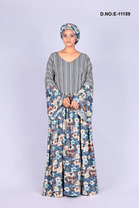 Kaftan with Floral Print and Striped Yoke - غاجي والا إكسبورت Gajiwala Export