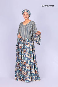 Kaftan with Floral Print and Striped Yoke - غاجي والا إكسبورت Gajiwala Export