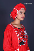 Women’s Kaftan with Floral Yoke and White Piping Detail - غاجي والا إكسبورت Gajiwala Export