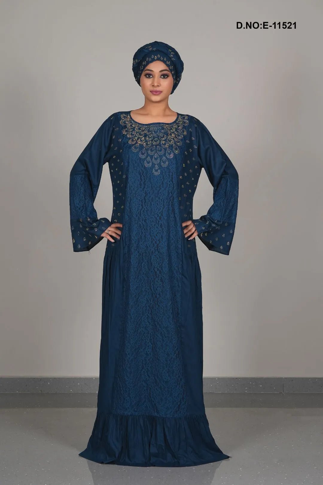Kaftan with Gilded Yoke and Lace Center Panel - غاجي والا إكسبورت Gajiwala Export