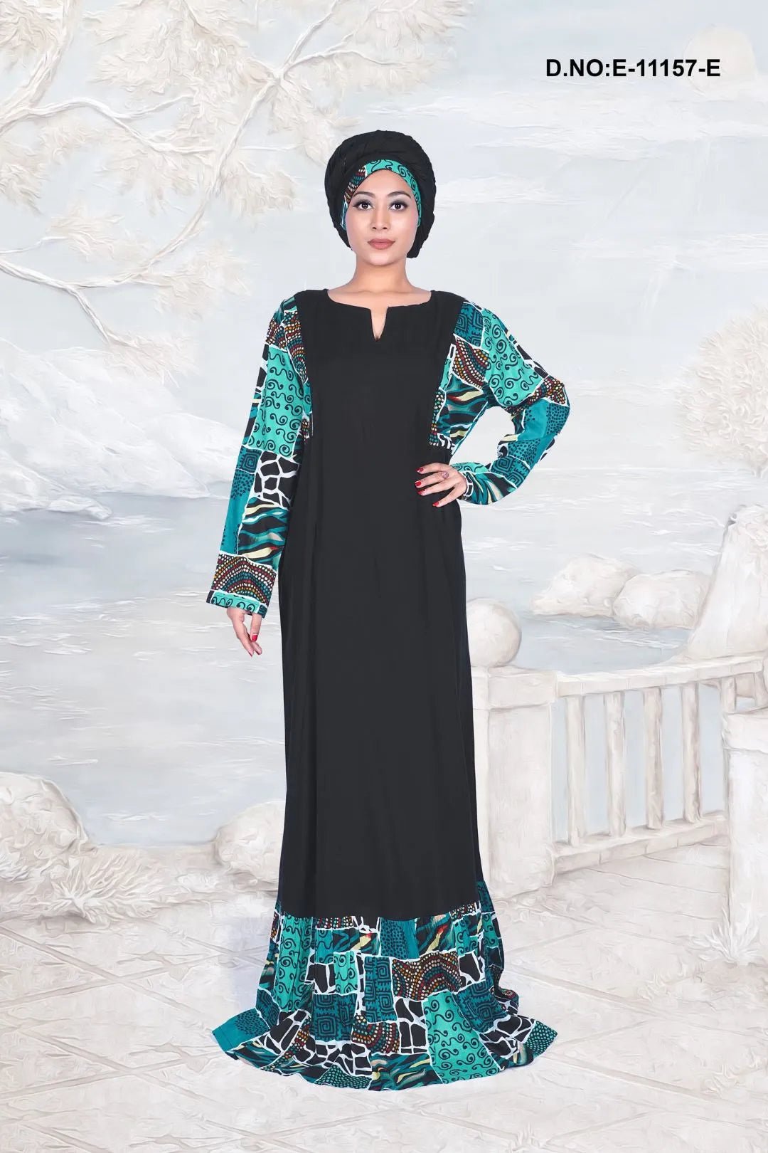 Kaftan with Printed Sleeves and Hem Accent - غاجي والا إكسبورت Gajiwala Export