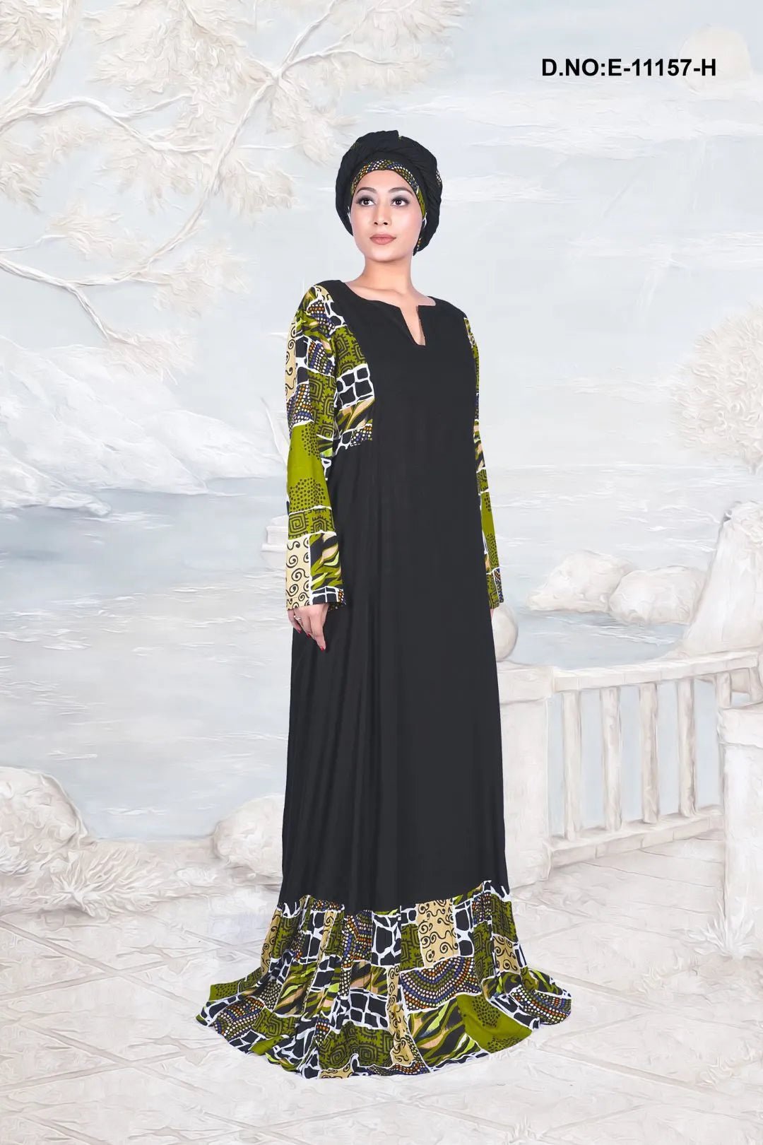 Kaftan with Printed Sleeves and Hem Accent - غاجي والا إكسبورت Gajiwala Export