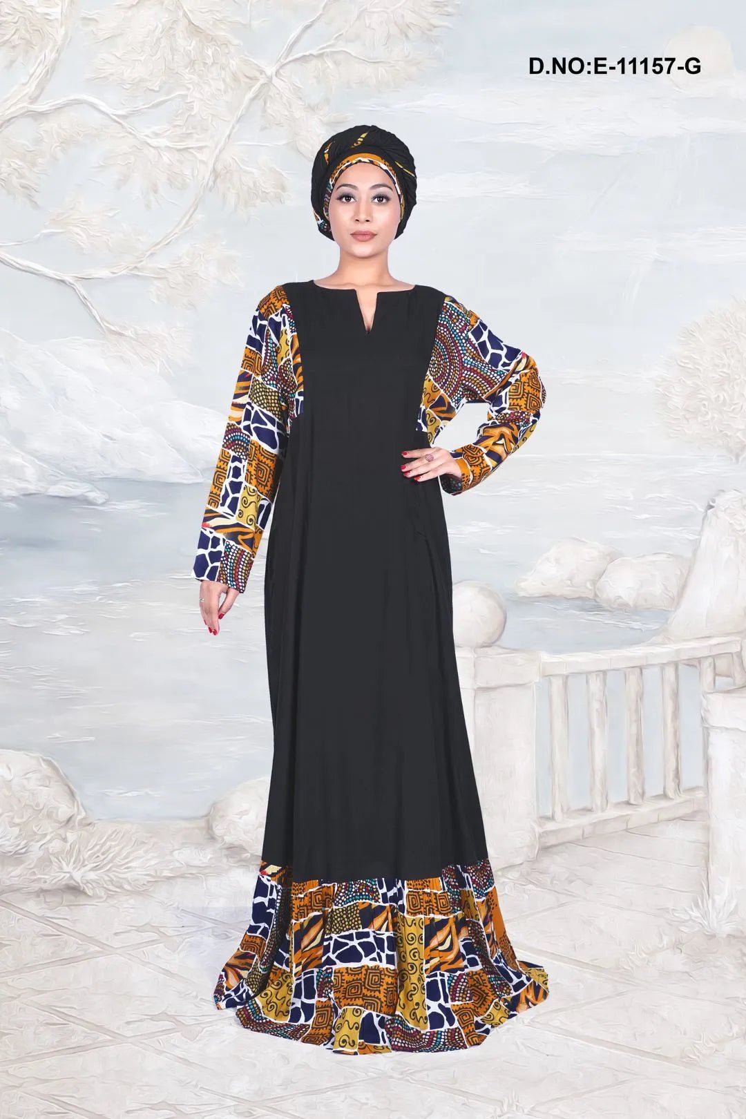 Kaftan with Printed Sleeves and Hem Accent - غاجي والا إكسبورت Gajiwala Export