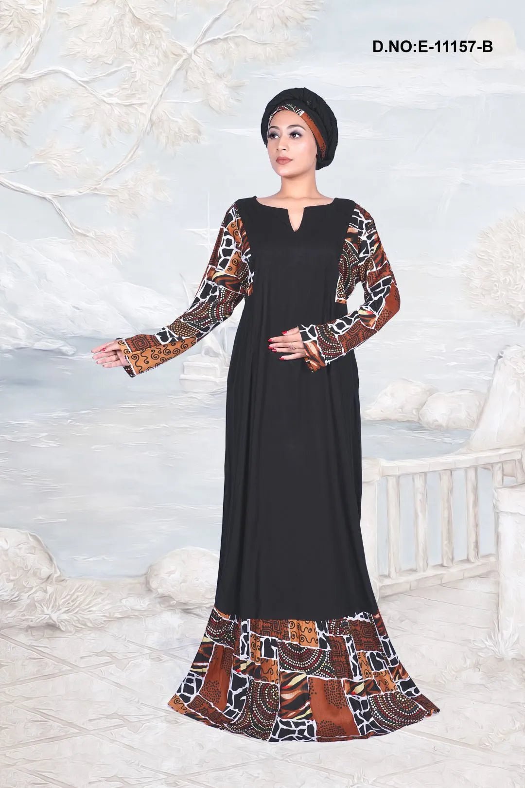 Kaftan with Printed Sleeves and Hem Accent - غاجي والا إكسبورت Gajiwala Export