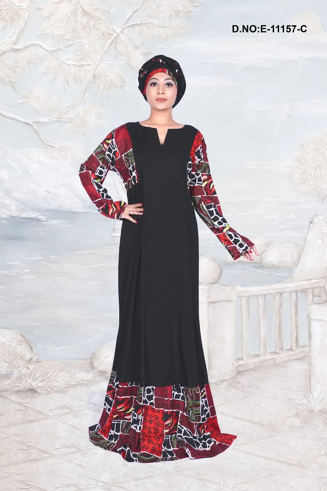 Kaftan with Printed Sleeves and Hem Accent - غاجي والا إكسبورت Gajiwala Export