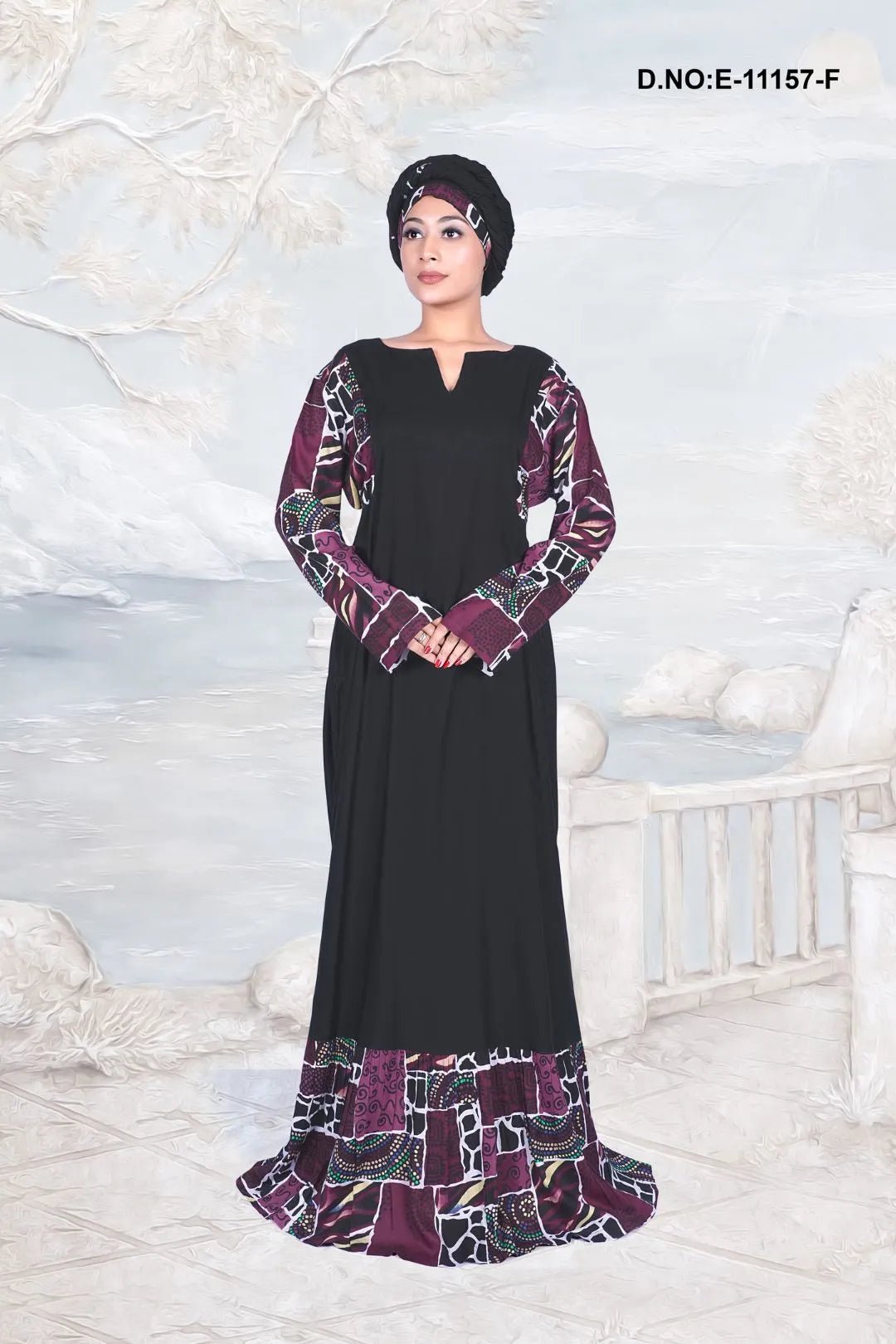 Kaftan with Printed Sleeves and Hem Accent - غاجي والا إكسبورت Gajiwala Export