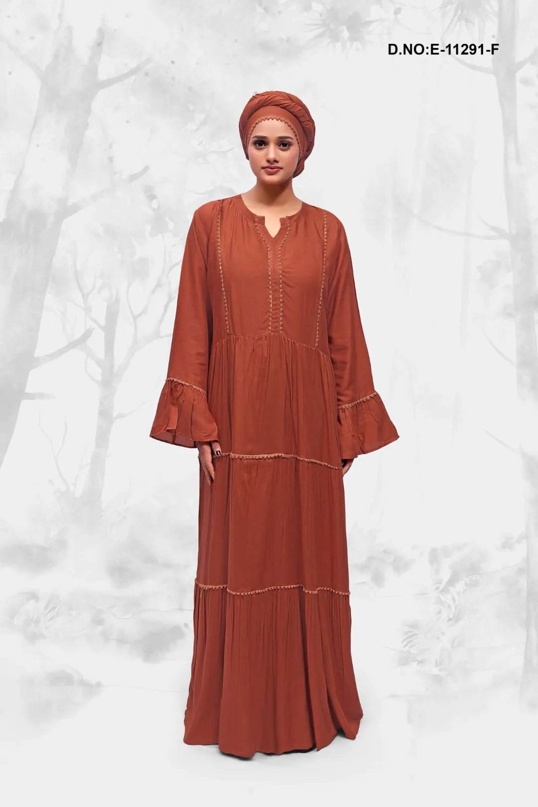 Kaftan with Tiered Ruffles and Bell Sleeves - غاجي والا إكسبورت Gajiwala Export