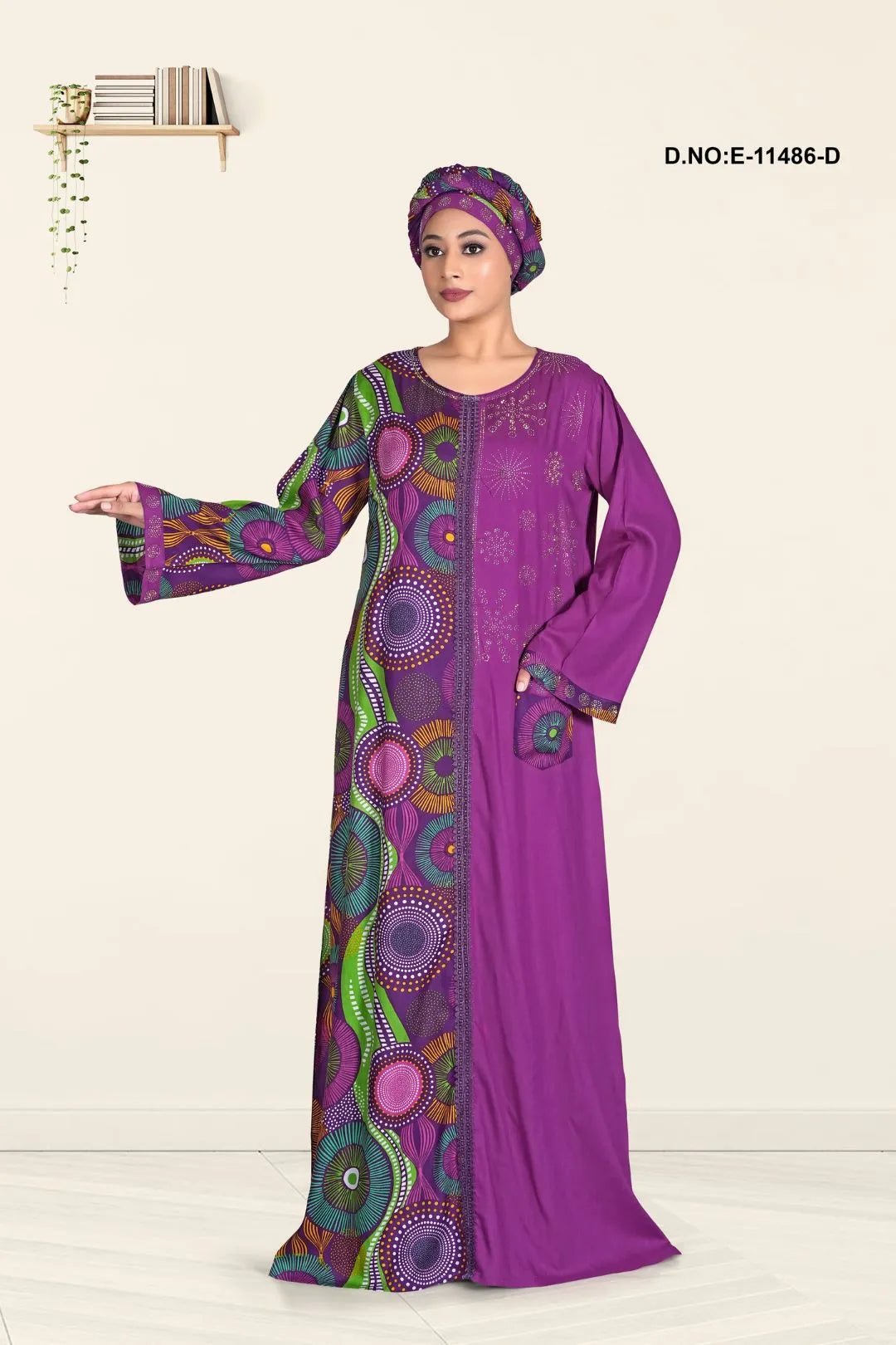 Kaftan with Vibrant Global Print Panel and Gilded Yoke - غاجي والا إكسبورت Gajiwala Export