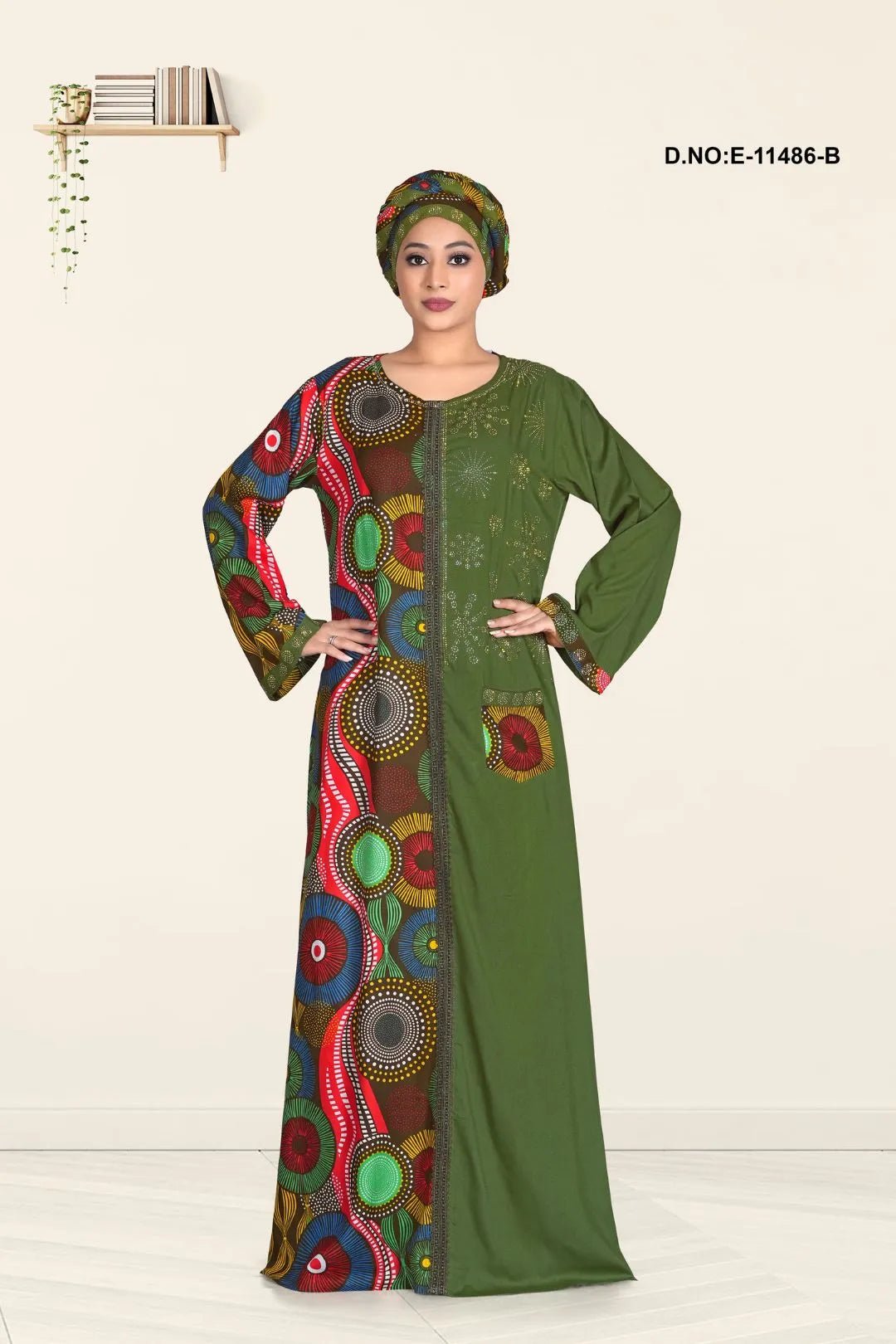 Kaftan with Vibrant Global Print Panel and Gilded Yoke - غاجي والا إكسبورت Gajiwala Export