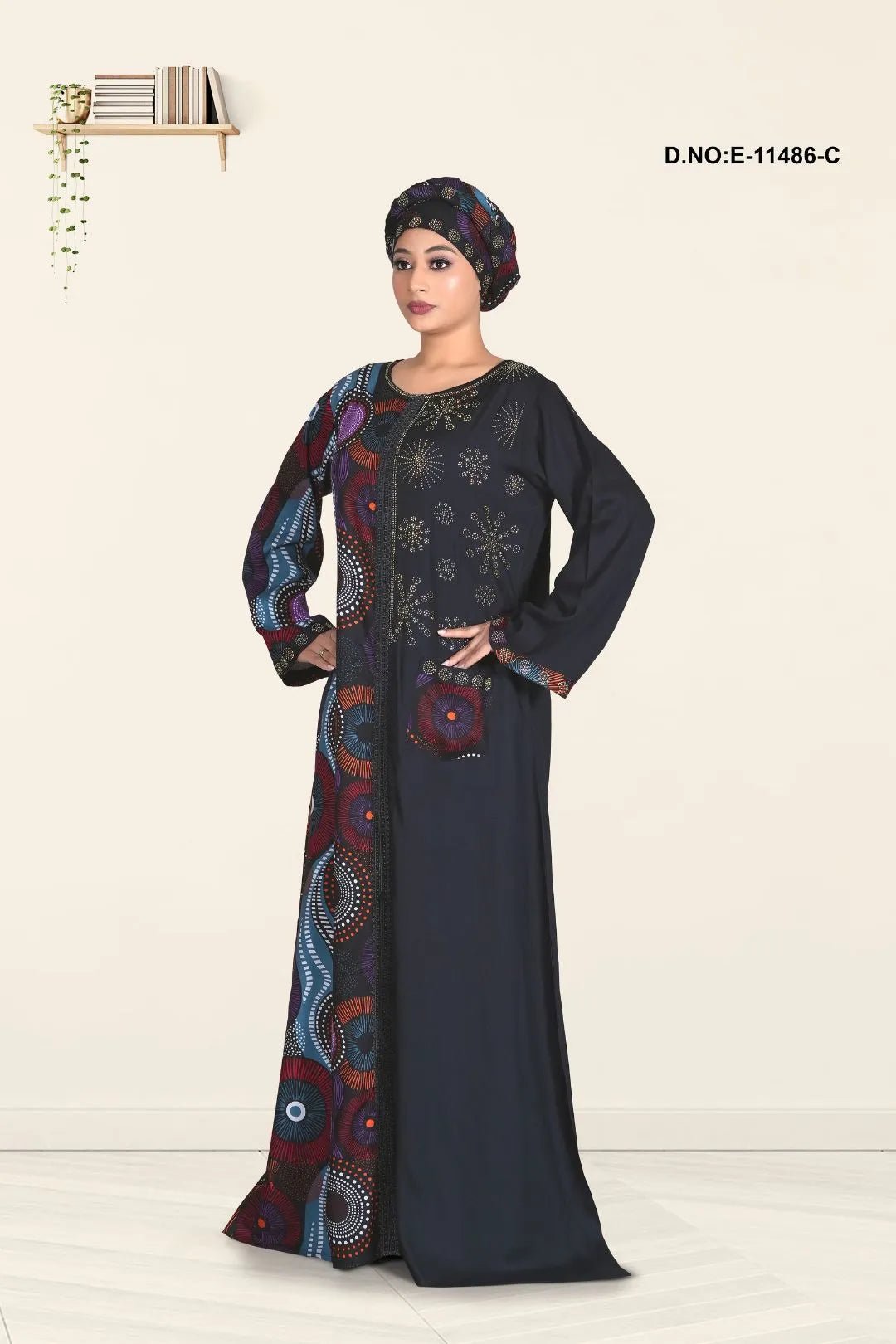 Kaftan with Vibrant Global Print Panel and Gilded Yoke - غاجي والا إكسبورت Gajiwala Export