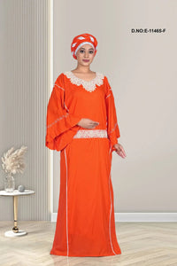 Kaftan with White Embroidered Yoke and Belt - غاجي والا إكسبورت Gajiwala Export