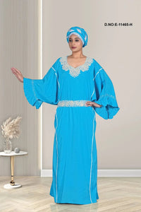 Kaftan with White Embroidered Yoke and Belt - غاجي والا إكسبورت Gajiwala Export