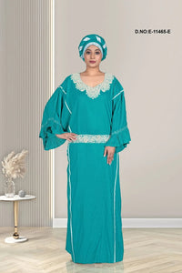 Kaftan with White Embroidered Yoke and Belt - غاجي والا إكسبورت Gajiwala Export