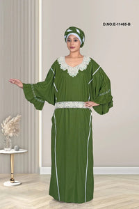 Kaftan with White Embroidered Yoke and Belt - غاجي والا إكسبورت Gajiwala Export
