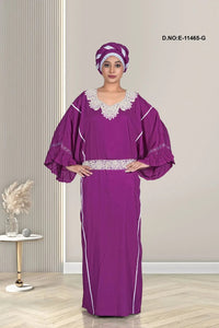 Kaftan with White Embroidered Yoke and Belt - غاجي والا إكسبورت Gajiwala Export