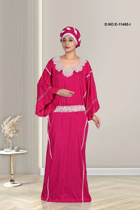 Kaftan with White Embroidered Yoke and Belt - غاجي والا إكسبورت Gajiwala Export