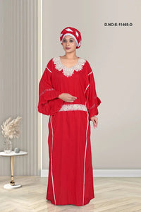 Kaftan with White Embroidered Yoke and Belt - غاجي والا إكسبورت Gajiwala Export