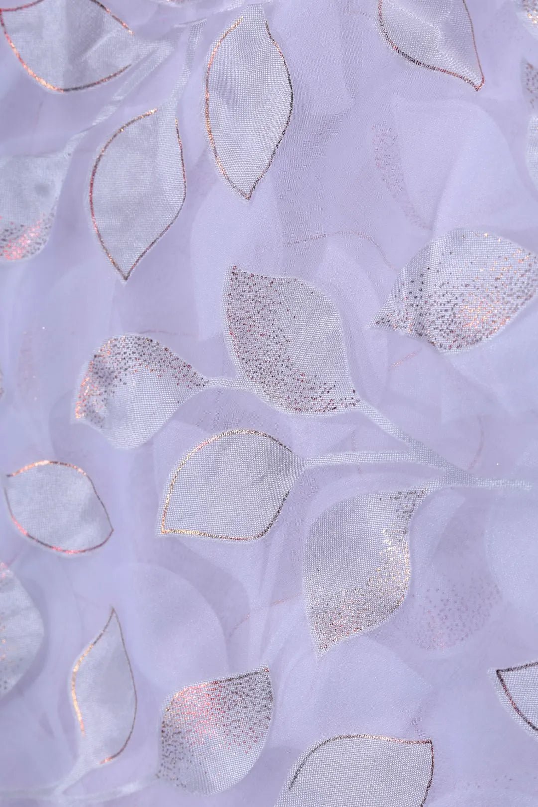 Lavender printed Brasso Fabric with Silver Leaf Motif- غاجي والا إكسبورت Gajiwala Export