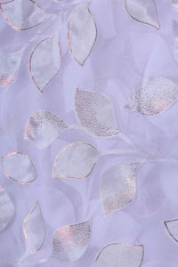 Lavender printed Brasso Fabric with Silver Leaf Motif- غاجي والا إكسبورت Gajiwala Export