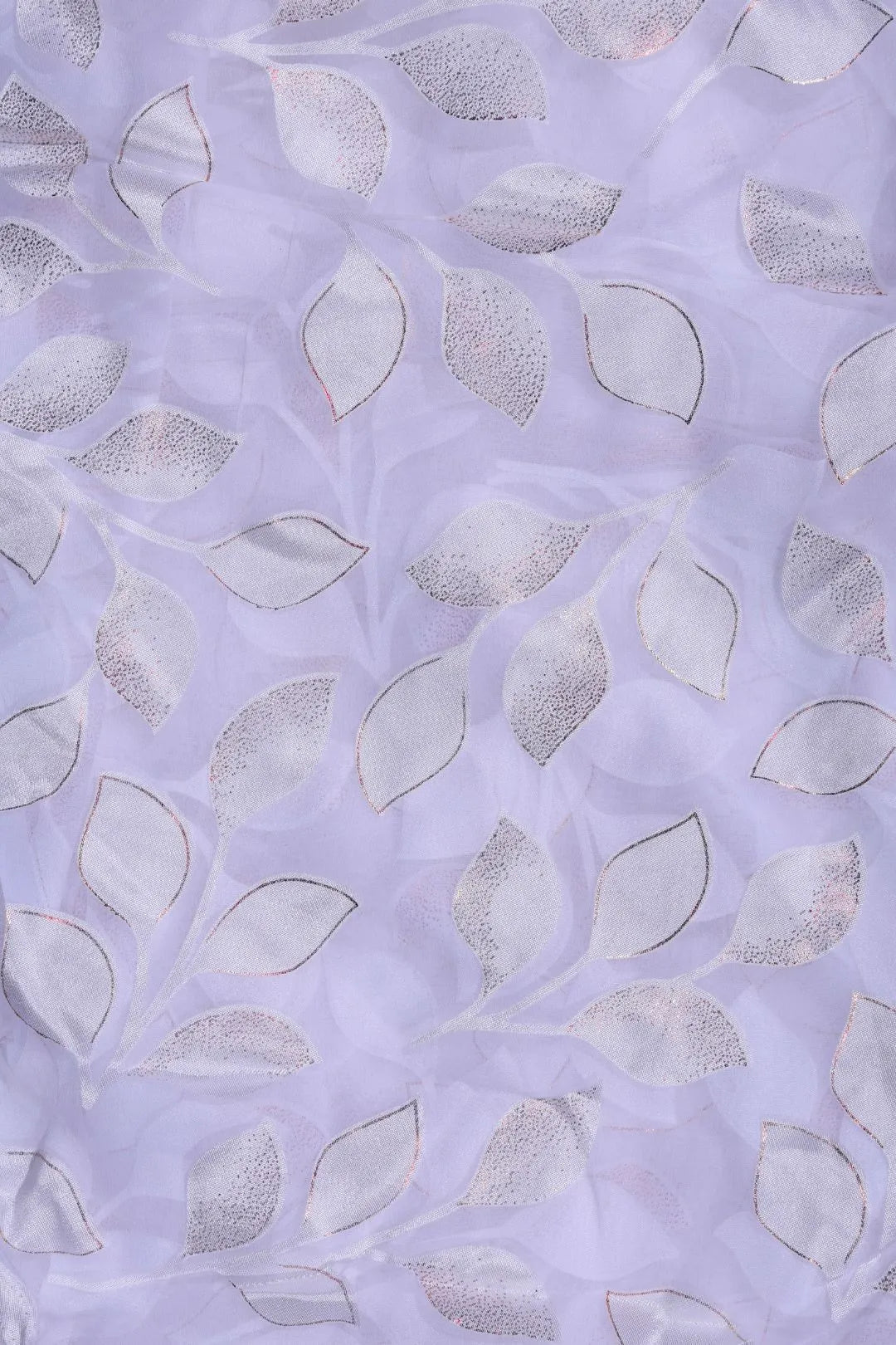 Lavender printed Brasso Fabric with Silver Leaf Motif - غاجي والا إكسبورت Gajiwala Export