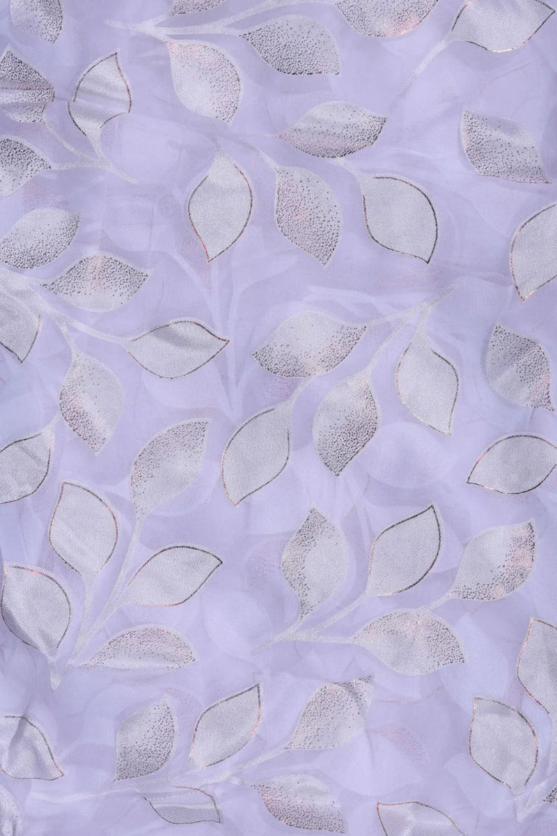 Lavender printed Brasso Fabric with Silver Leaf Motif - غاجي والا إكسبورت Gajiwala Export