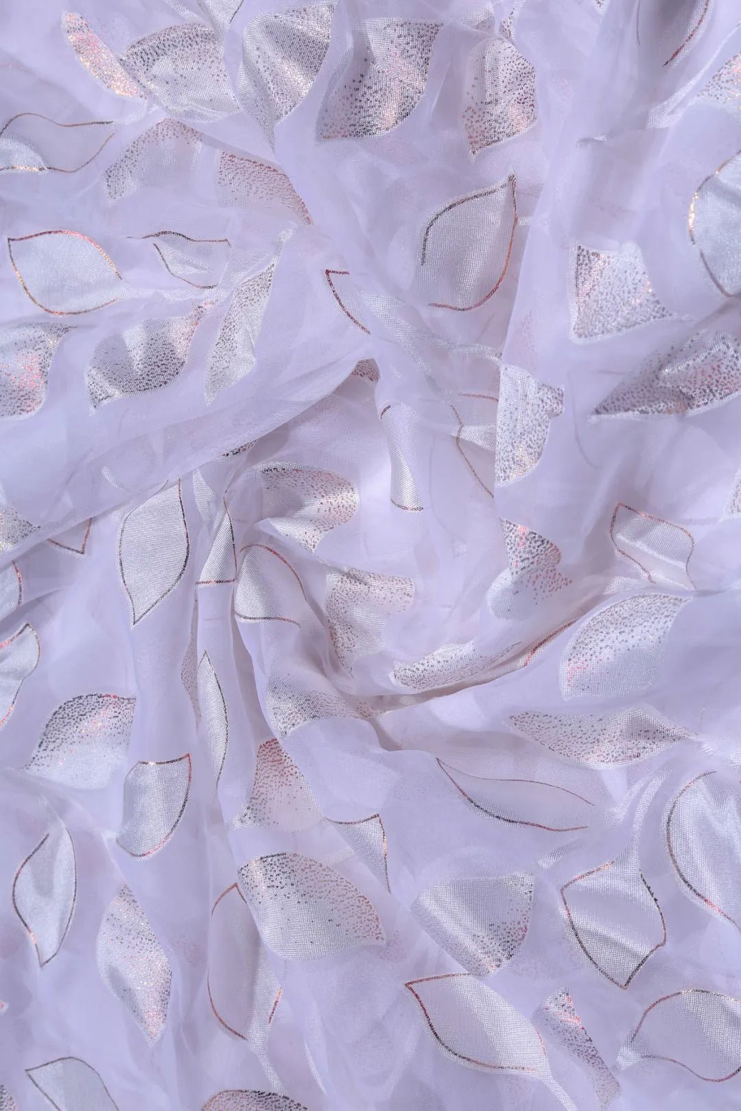 Lavender printed Brasso Fabric with Silver Leaf Motif - غاجي والا إكسبورت Gajiwala Export