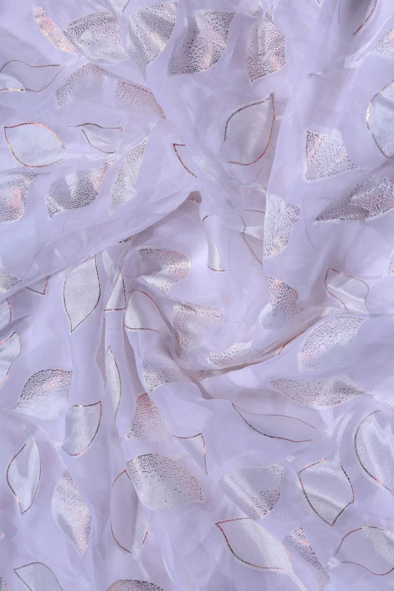 Lavender printed Brasso Fabric with Silver Leaf Motif - غاجي والا إكسبورت Gajiwala Export