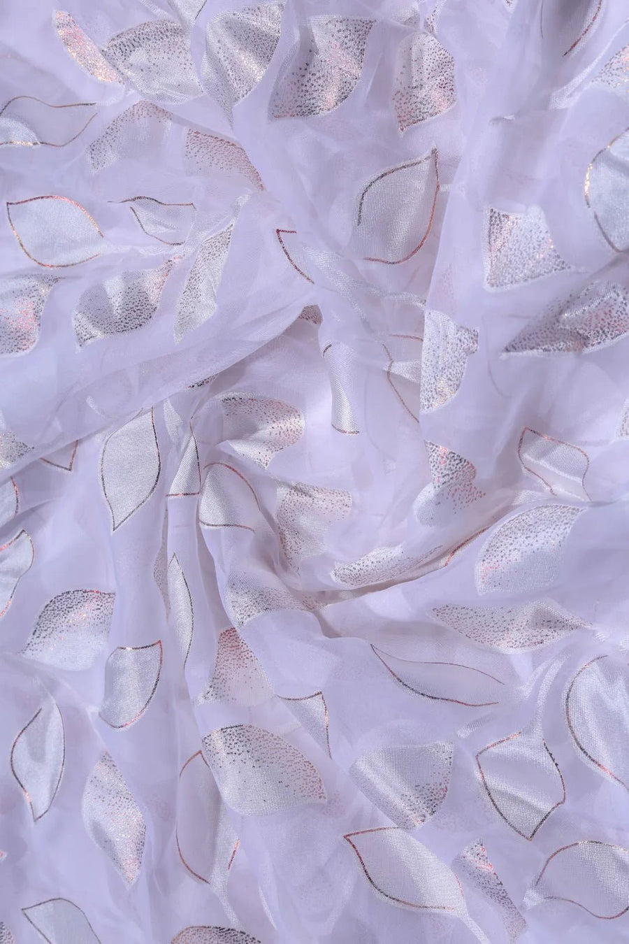 Lavender printed Brasso Fabric with Silver Leaf Motif - غاجي والا إكسبورت Gajiwala Export