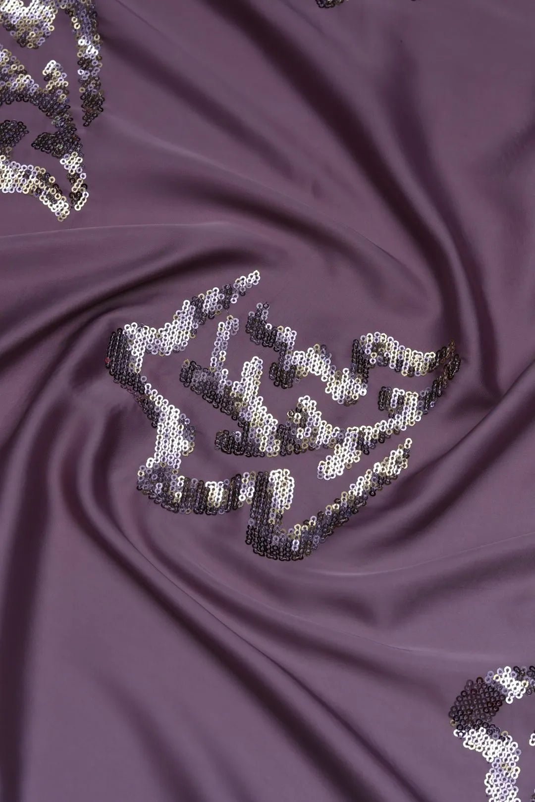 Lilac Abstract Spengle Embroidery Patchwork Fabric - غاجي والا إكسبورت Gajiwala Export