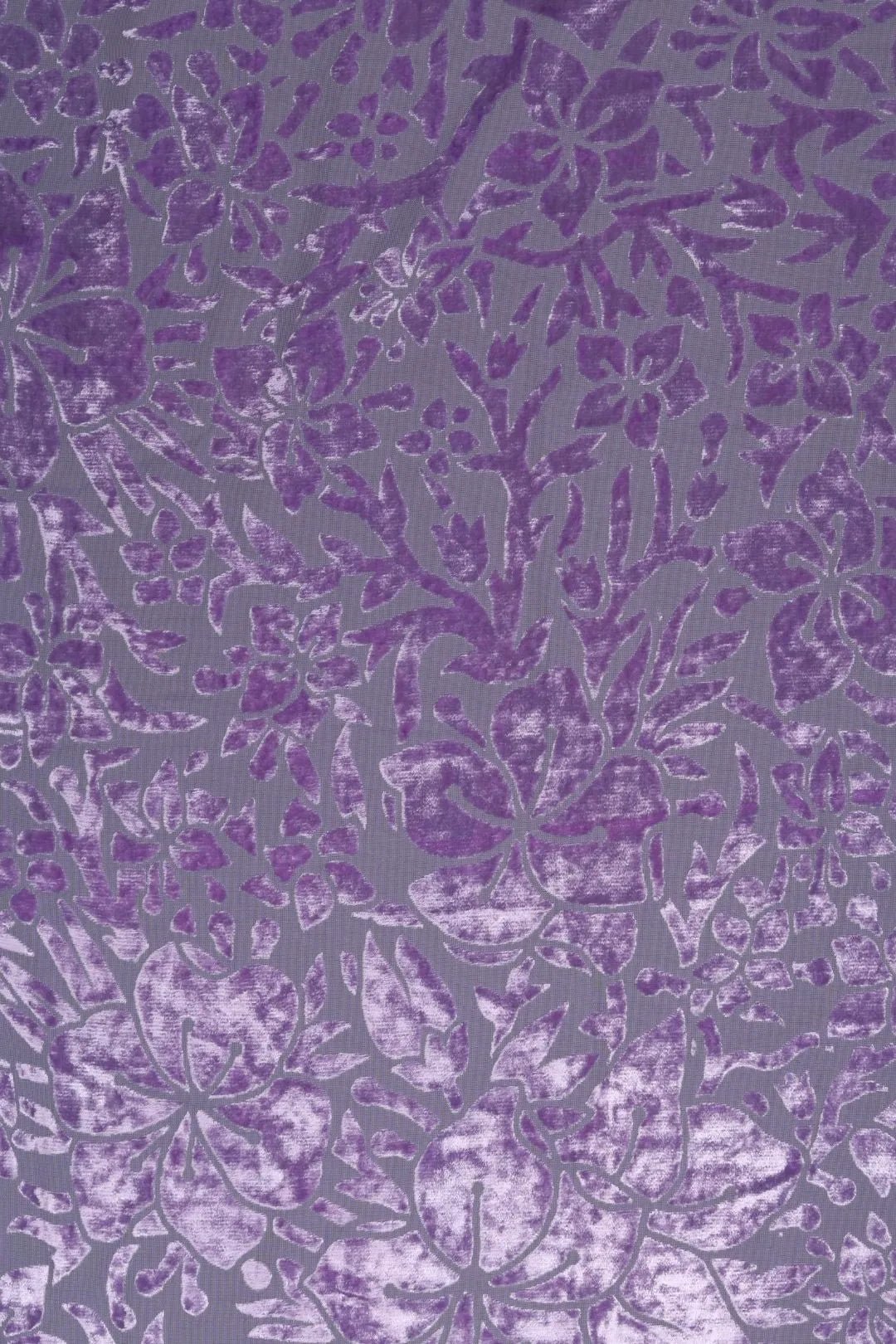 Lilac Burnout Velvet Floral Mesh fabric- غاجي والا إكسبورت Gajiwala Export