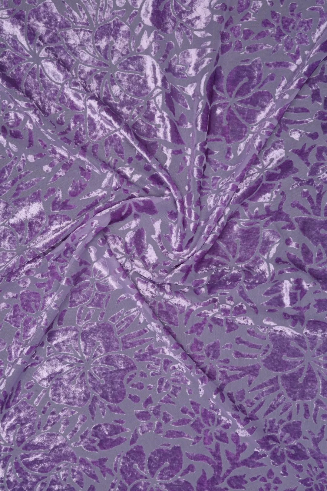 Lilac Burnout Velvet Floral Mesh fabric- غاجي والا إكسبورت Gajiwala Export