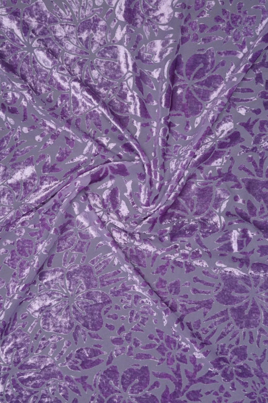 Lilac Burnout Velvet Floral Mesh fabric- غاجي والا إكسبورت Gajiwala Export