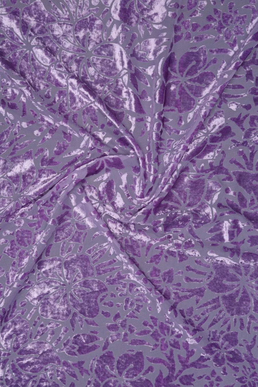 Lilac Burnout Velvet Floral Mesh fabric- غاجي والا إكسبورت Gajiwala Export