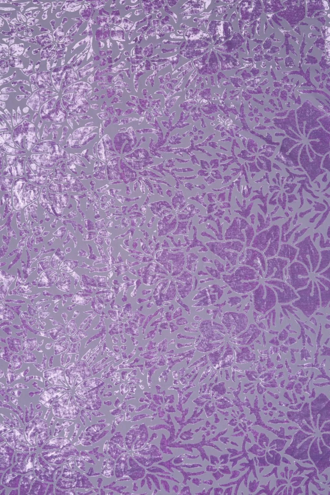 Lilac Burnout Velvet Floral Mesh fabric - غاجي والا إكسبورت Gajiwala Export