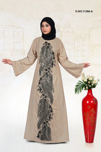 Linen Abaya with Elegant Embroidered Panel Design - غاجي والا إكسبورت Gajiwala Export