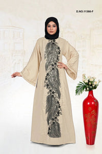Linen Abaya with Elegant Embroidered Panel Design - غاجي والا إكسبورت Gajiwala Export