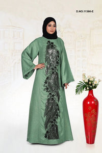 Linen Abaya with Elegant Embroidered Panel Design - غاجي والا إكسبورت Gajiwala Export