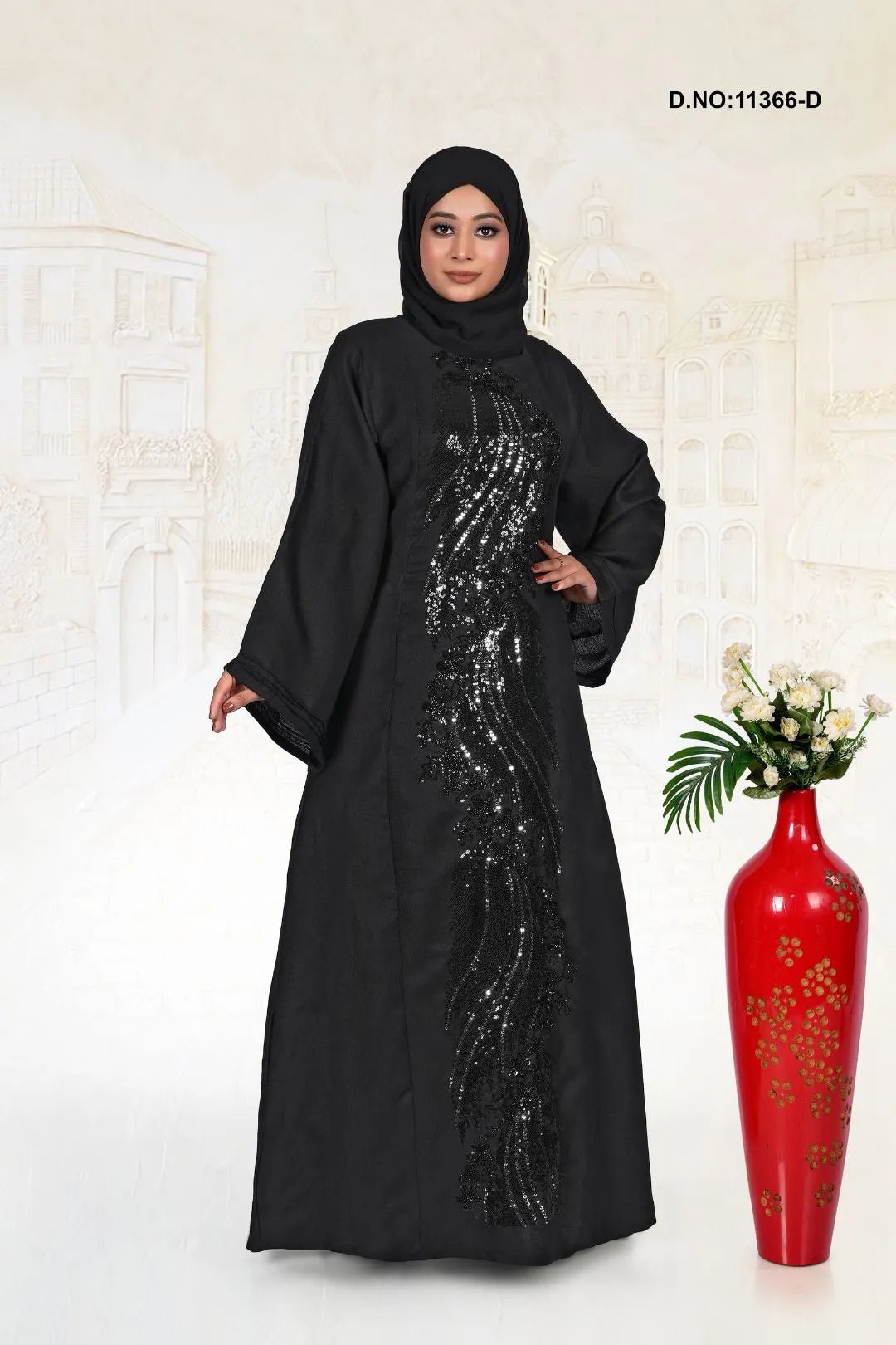 Linen Abaya with Elegant Embroidered Panel Design - غاجي والا إكسبورت Gajiwala Export