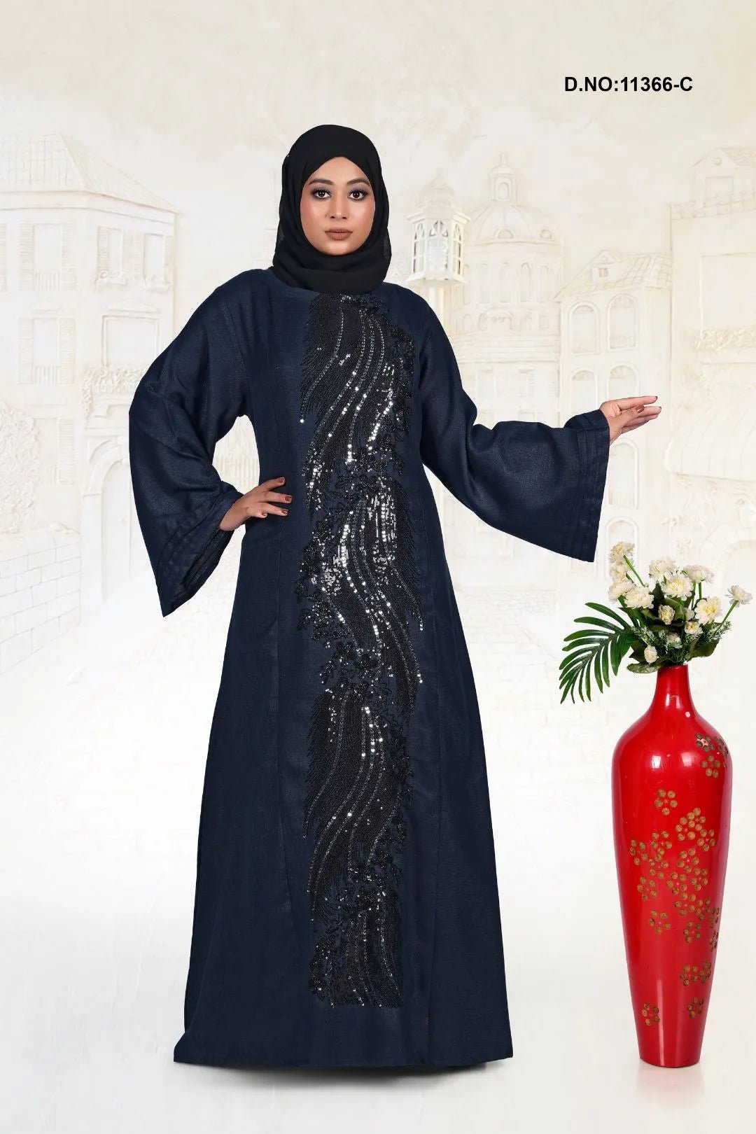 Linen Abaya with Elegant Embroidered Panel Design - غاجي والا إكسبورت Gajiwala Export