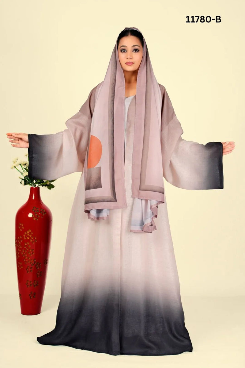 Linen Cotton Shrug in Sand - to - Charcoal Fade - غاجي والا إكسبورت Gajiwala Export