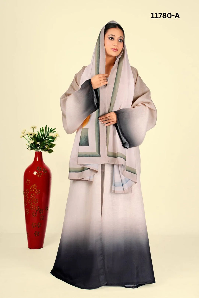 Linen Cotton Shrug in Sand - to - Charcoal Fade - غاجي والا إكسبورت Gajiwala Export