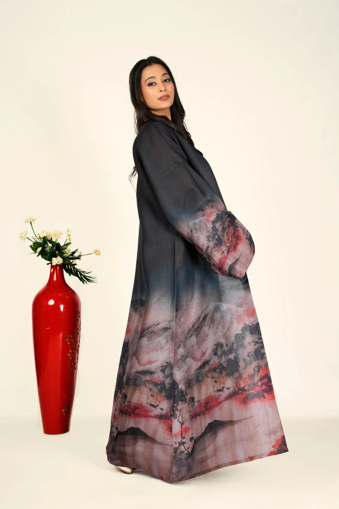 Linen Cotton Shrug with Artistic Brushscape Panels - غاجي والا إكسبورت Gajiwala Export