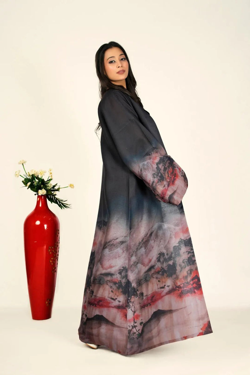 Linen Cotton Shrug with Artistic Brushscape Panels - غاجي والا إكسبورت Gajiwala Export